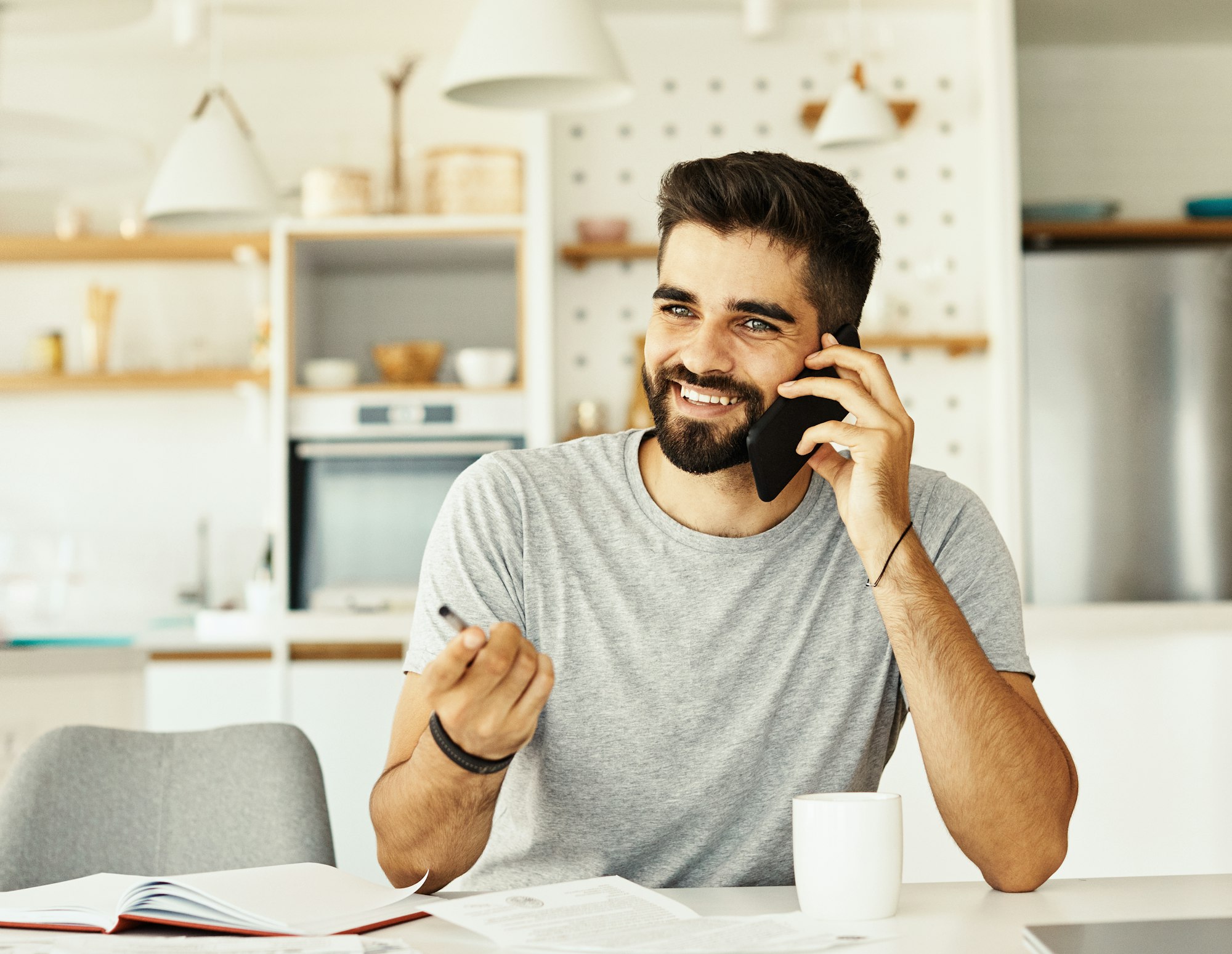 man phone home technology communication mobile smartphone call office adult young business smiling